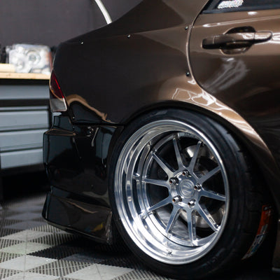 Zento MS1 x Toyota Altezza Industrial Estate with camber, shown with polished finish and Zentino tyres Workshop