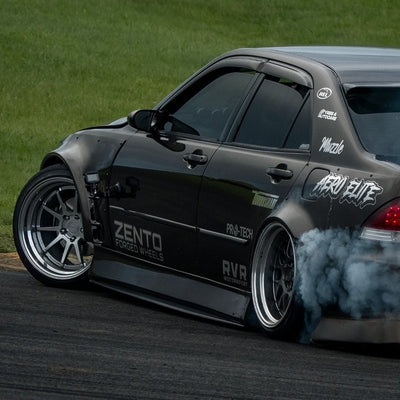 Zento MS1 x Toyota Altezza Drift Matsuri with camber, shown with polished finish and Zentino tyres Mid Drift
