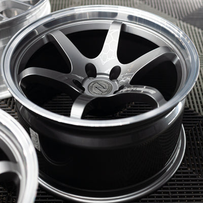 Zento MS4 Monoblock forged aluminium drift and motorsport wheel in workshop, shown with concave and dual colour