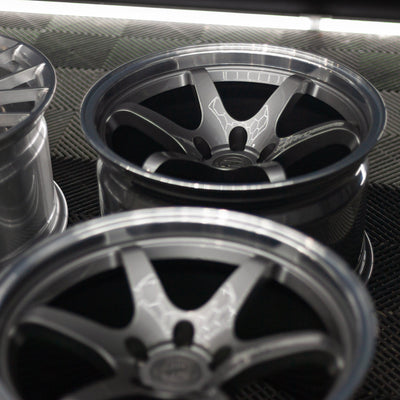 Zento MS4 Monoblock forged aluminium drift and motorsport wheel in workshop, shown with concave and dual colour